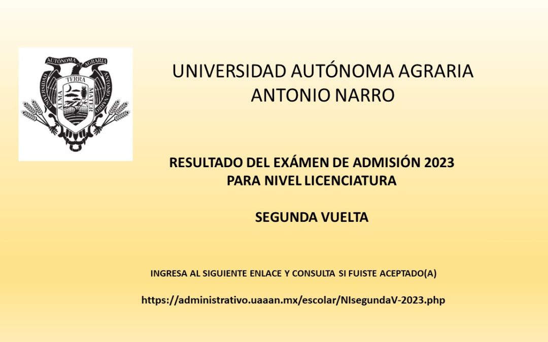 Resultados del exámen de admisión licenciatura 2023  SEGUNDA VUELTA