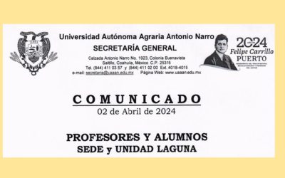 COMUNICADO PARA PROFESORES Y ALUMNOS DE LA SEDE Y UNIDAD LAGUNA