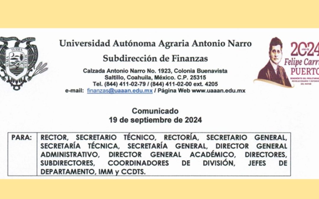COMUNICADO SUBDIRECCION DE FINANZAS